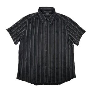 7 Diamonds Shirt‎ Mens Large Black Stripe Button Up Designer Polyester Blend